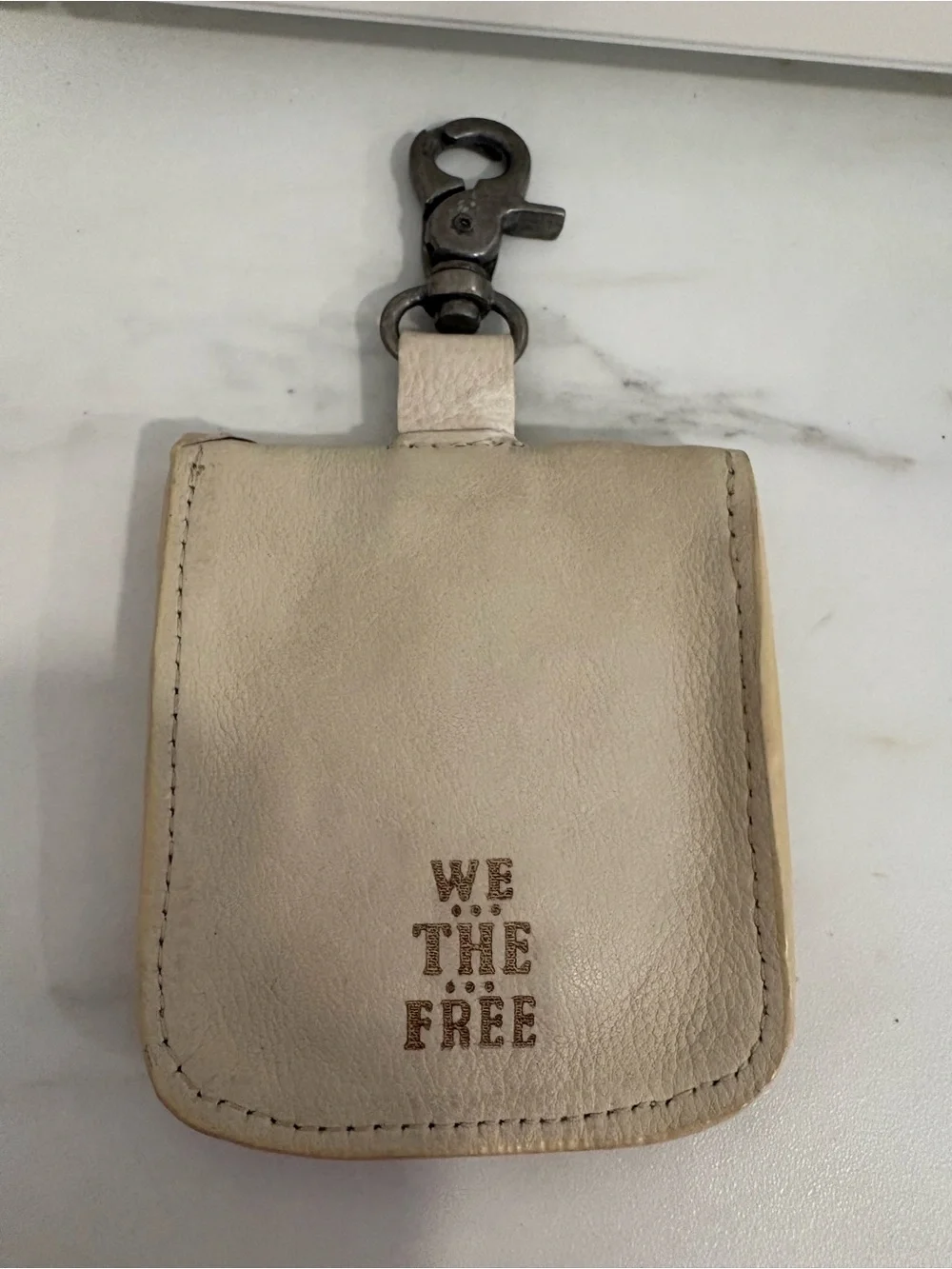 Free People Cream Leather Whipstitch Clip Wallet